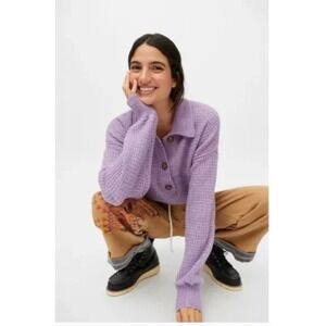 BDG Sweater Women Small Purple Polo Zephyr Waffle Knit Button Collared Boho